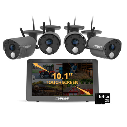 PHOENIXHD Non-WiFi Plug-in Power Security System with 10.1” HD Monitor & 4 Cameras