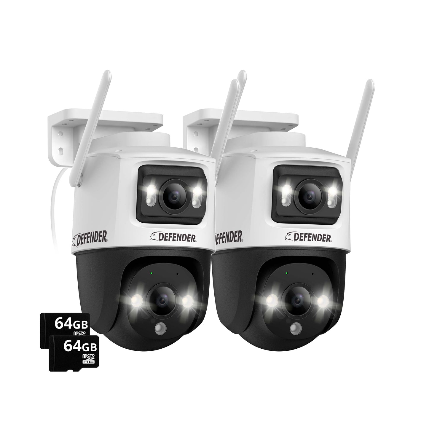 AI POWERED Guard Pro 3K PLUS Dual Lens PTZ Wi-Fi 6 Plug-in Security Camera with 64GB SD Card, 2 Pack