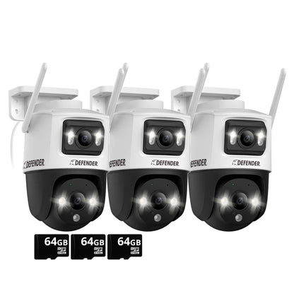 AI POWERED Guard Pro 3K PLUS Dual Lens PTZ Wi-Fi 6 Plug-in Security Camera with 64GB SD Card, 3 Pack