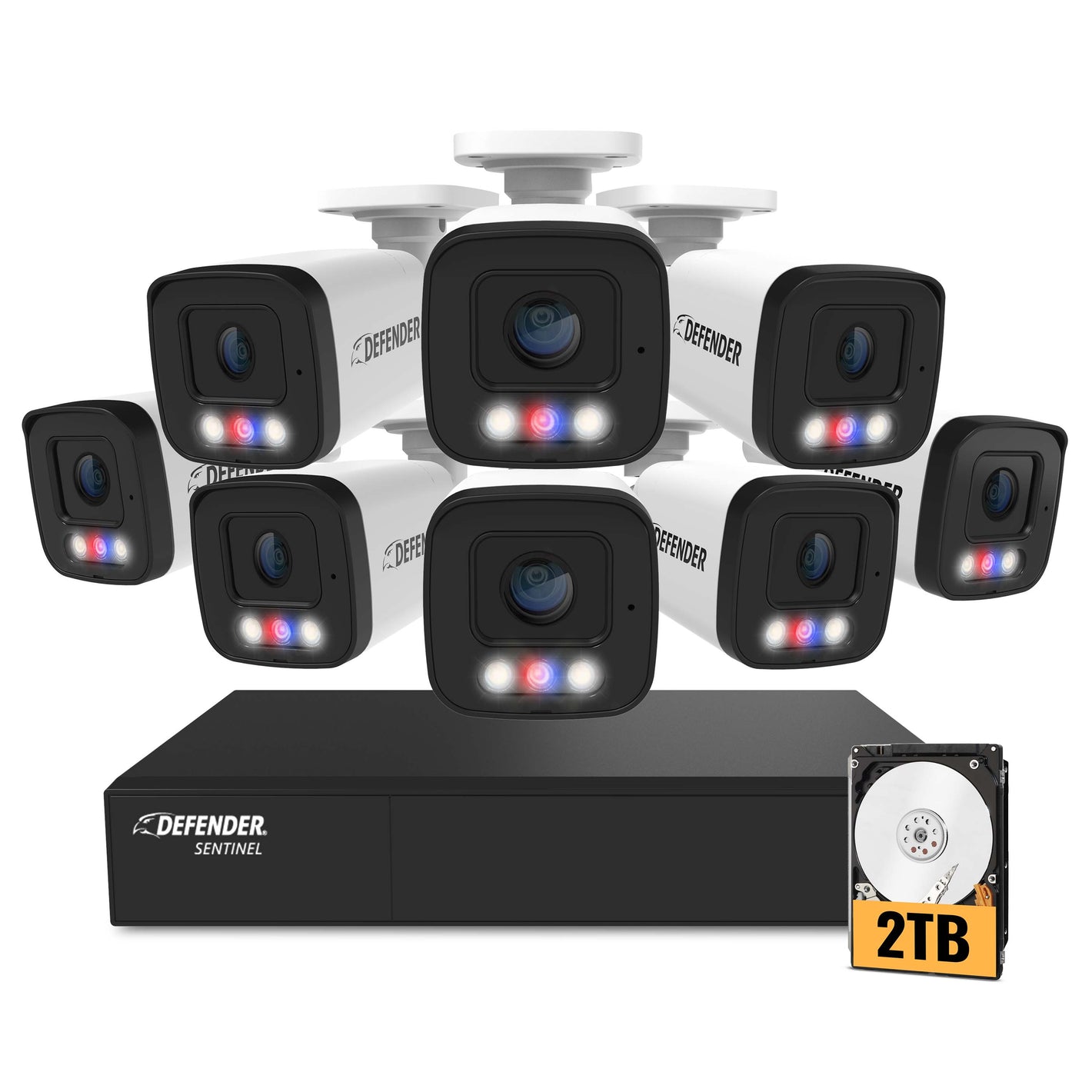 AI POWERED Sentinel 4K Ultra HD Wired 8 Channel PoE NVR  Security System, 8 Metal Cameras &  2TB HDD