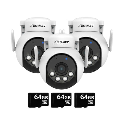 AI POWERED 4K Everwatch PTZ 360° Wi-Fi Plug-in Power Security Camera with 64GB SD Card, 3 Pack