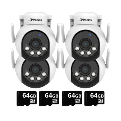 AI POWERED 4K Everwatch PTZ 360° Wi-Fi Plug-in Power Security Camera with 64GB SD Card, 4 Pack